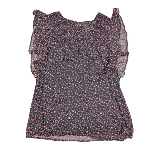 LOFT Tops - Loft Ladybug Flutter Smocked Ruffle Sleeve Chiffon Blouse Women's Size Small